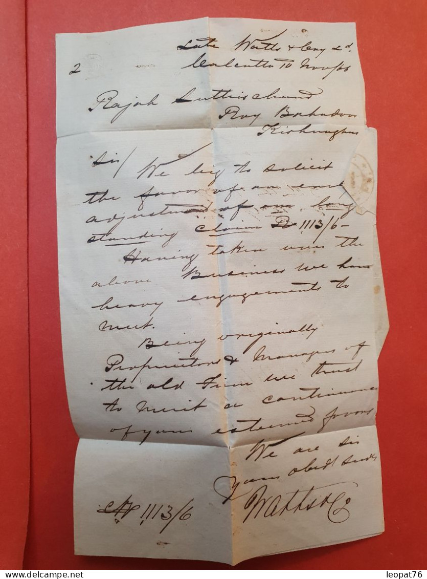 Indes Anglaises - Lettre Avec Texte De Calcutta En 1866, Affr. Victoria - J 399 - 1858-79 Kolonie Van De Kroon