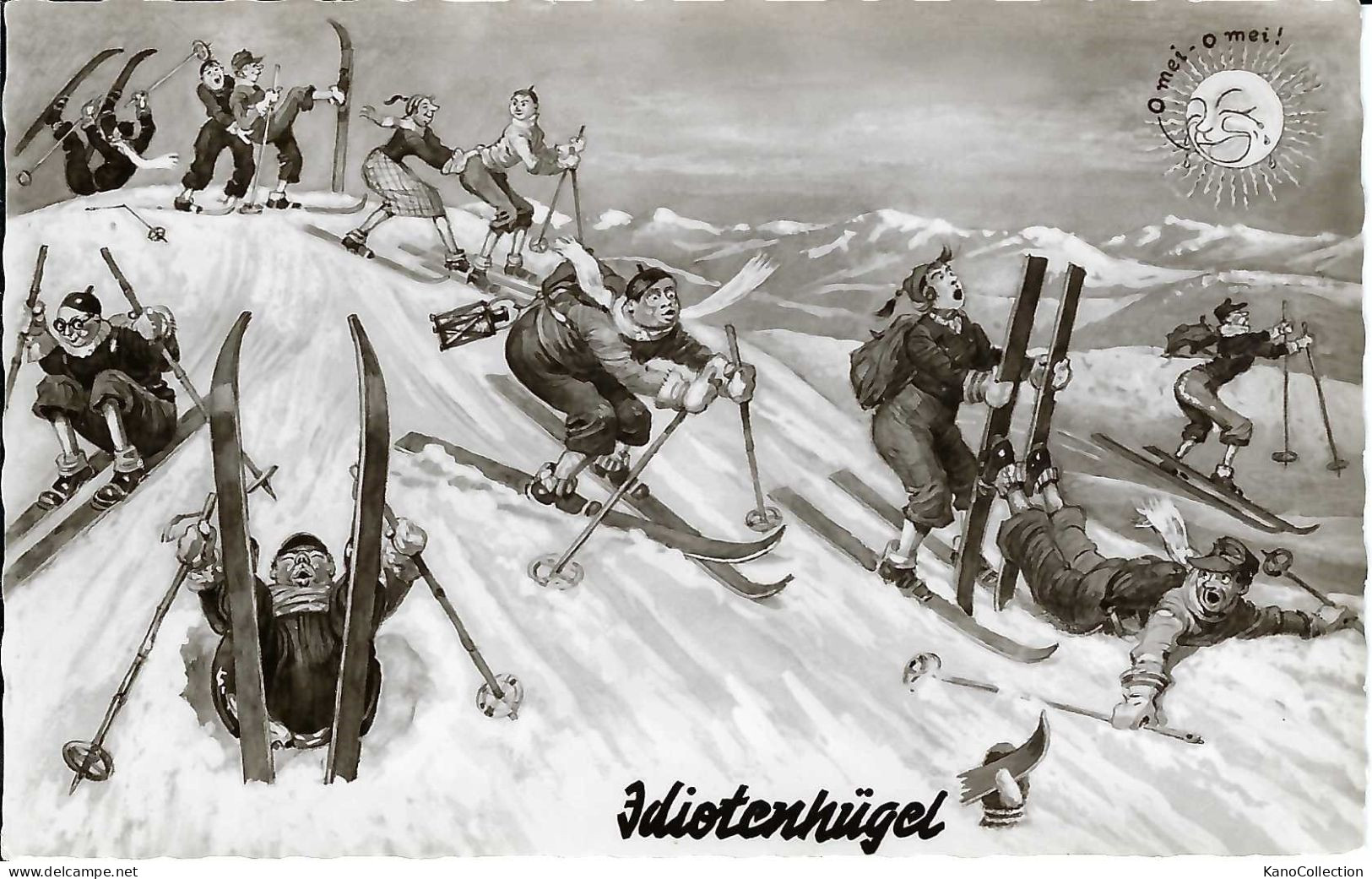 Skisport, Humor „Idiotenhügel“, SW-Fotografie 9 X 14 Cm - Sports