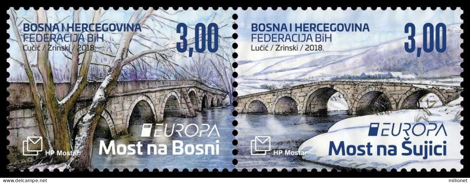 SALE!!! BOSNIA HERZEGOVINA CROAT POST (MOSTAR) 2018 EUROPA CEPT Bridges 2 Stamp Set Se-tenant MNH ** - 2018
