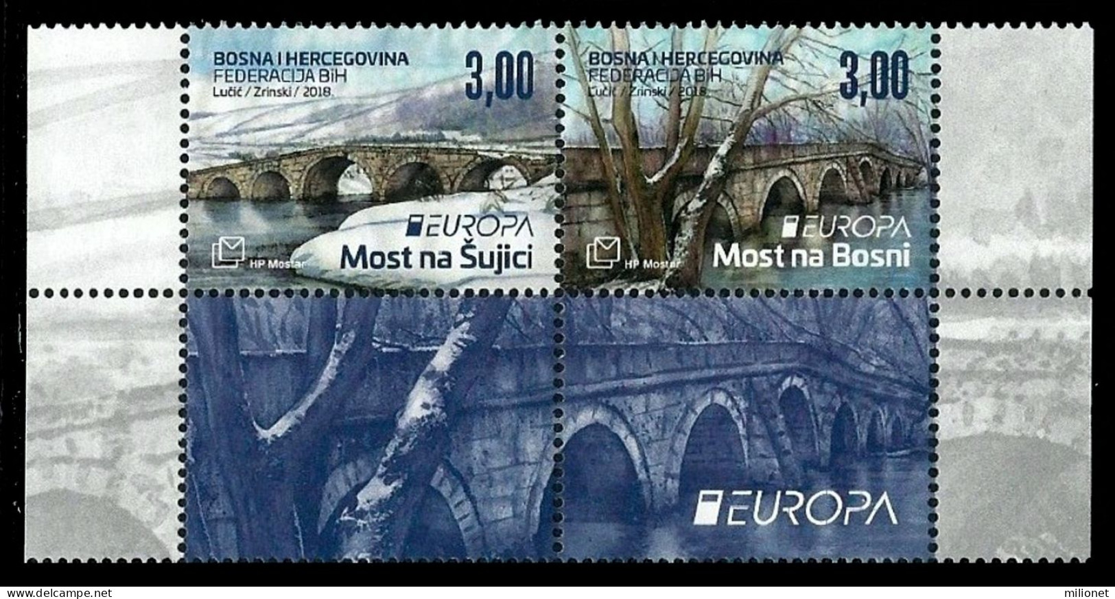 SALE!!! BOSNIA HERZEGOVINA CROAT POST (MOSTAR) 2018 EUROPA CEPT Bridges 2 Stamps + 2 Vignettes MNH ** - 2018