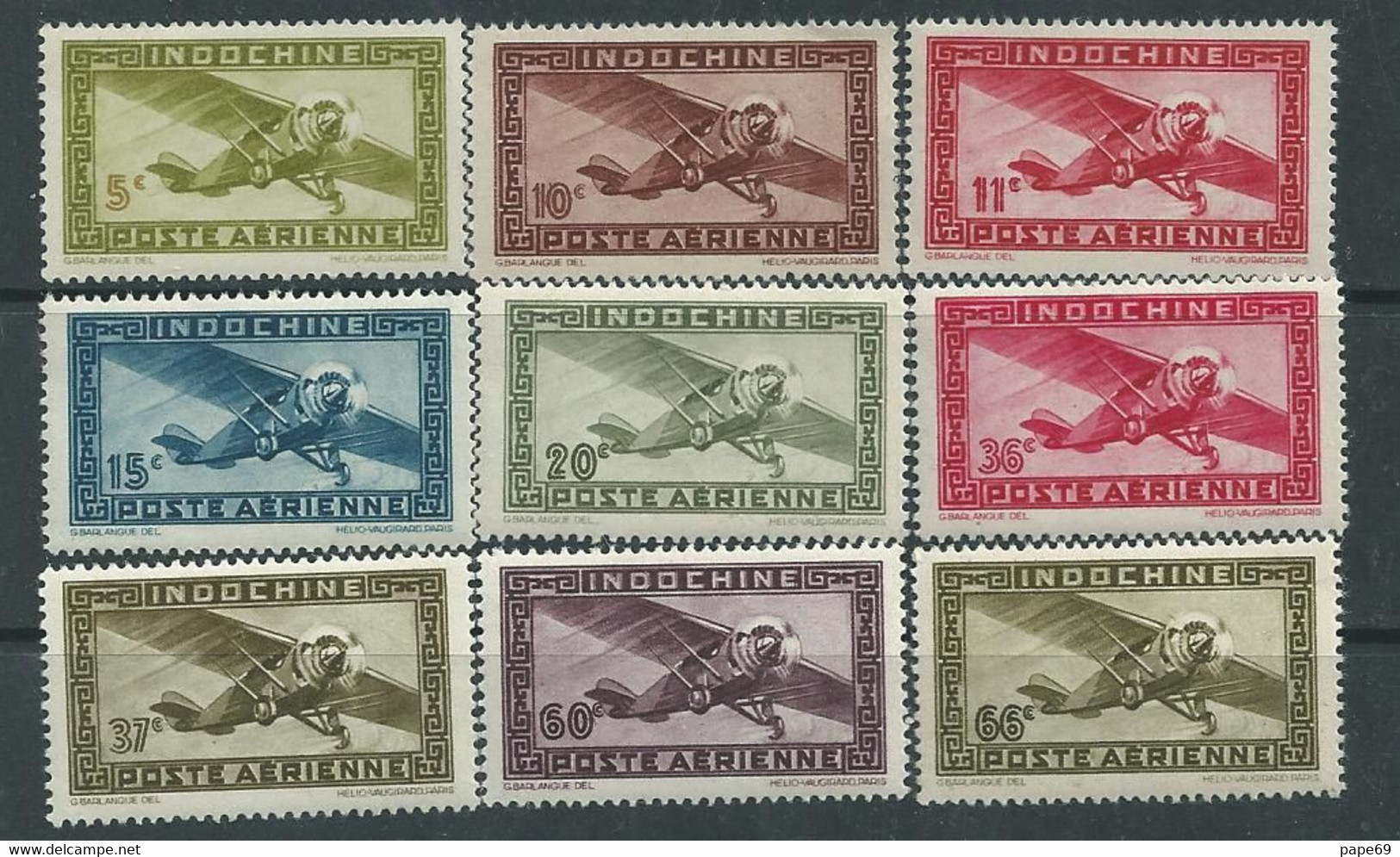 Indochine P.A. N° 24 / 38 XX La Série Des15 Valeurs  Neuves Sans Charnière, TB - Aéreo