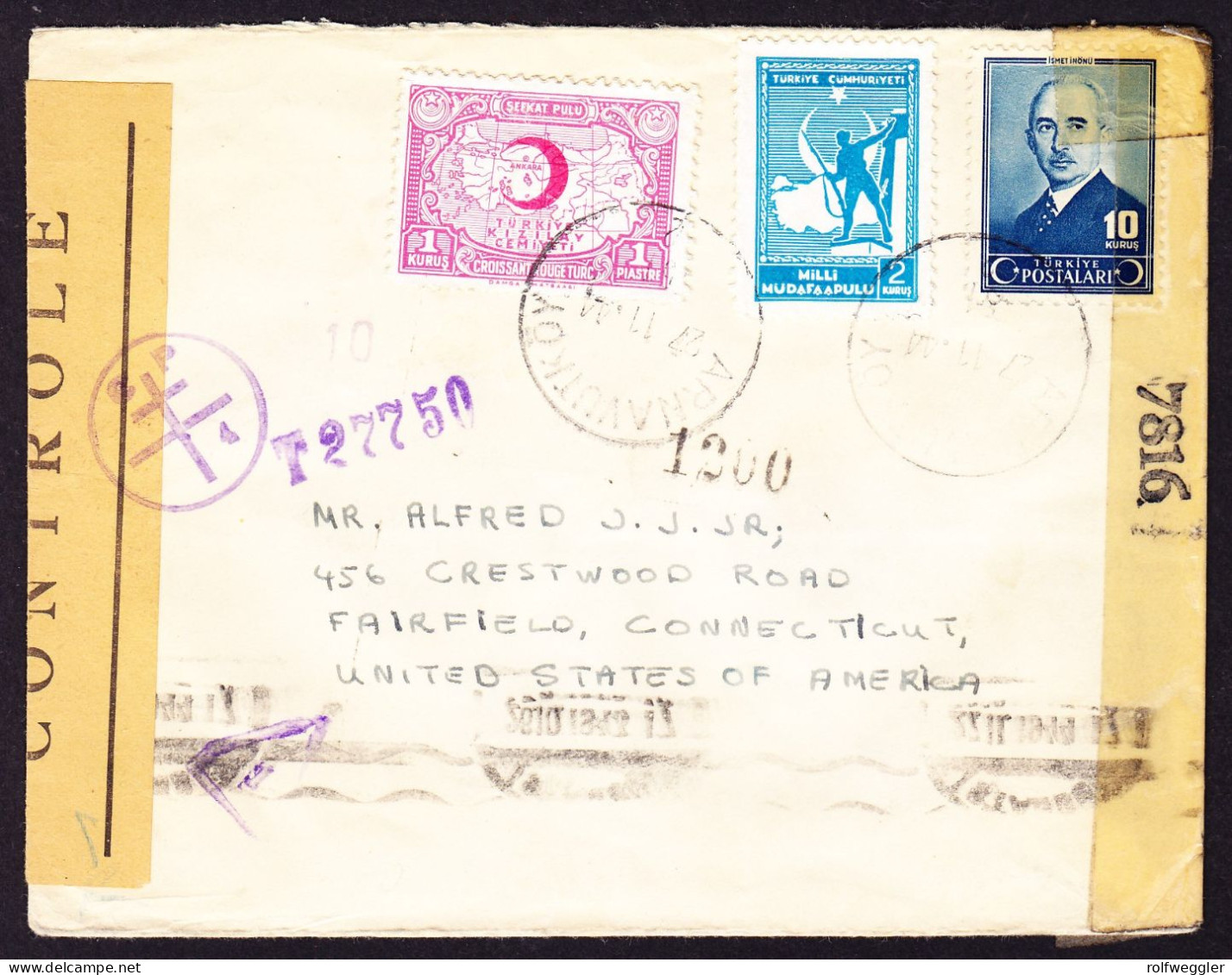 1944 Mehrfach Zensurierter Brief Aus Istanbul, Gestempelt ARNAVUTKÖY Nach Fairfield, CO, USA - Cartas & Documentos