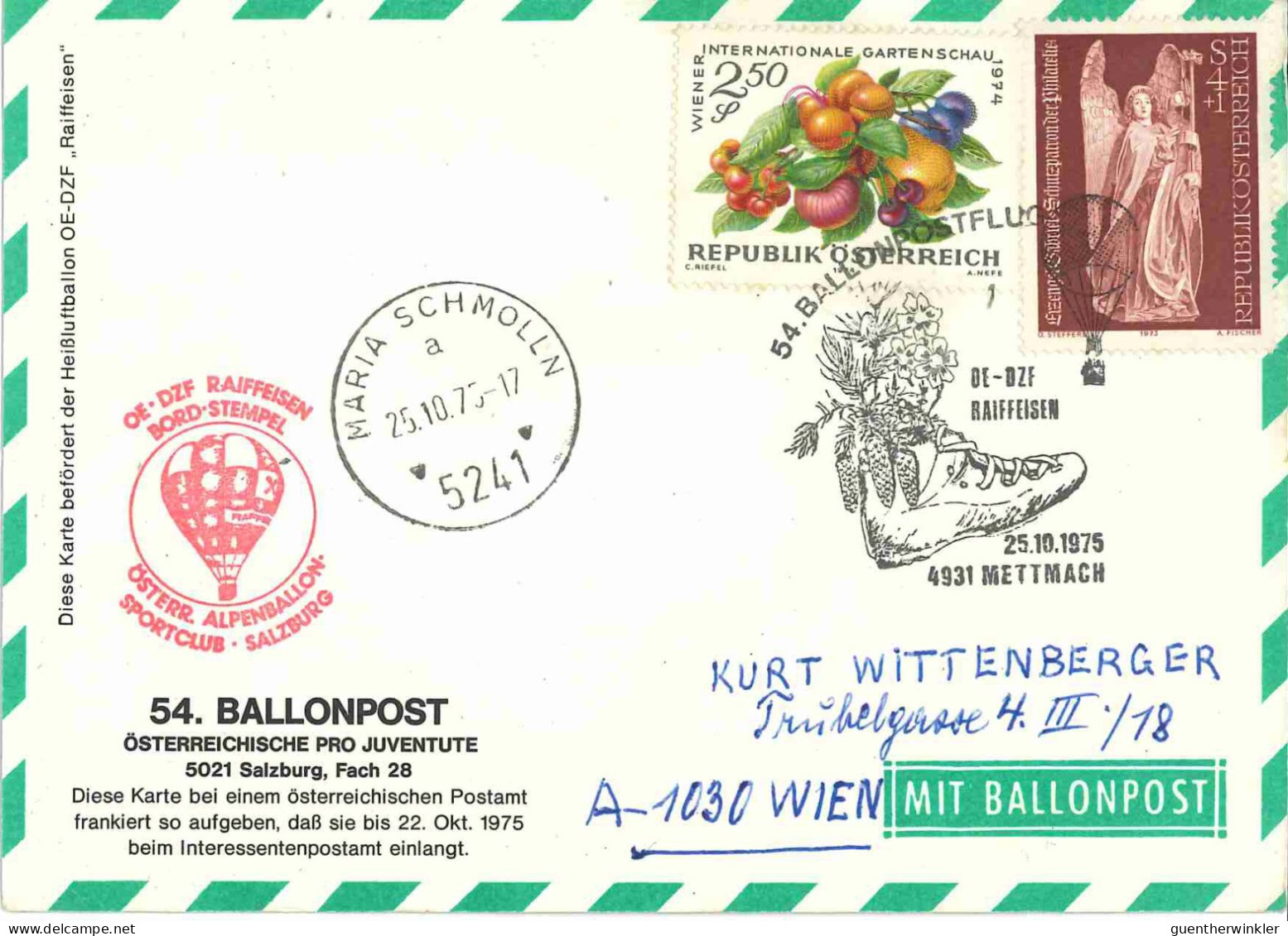 Regulärer Ballonpostflug Nr. 54b Der Pro Juventute [RBP54c] - Per Palloni