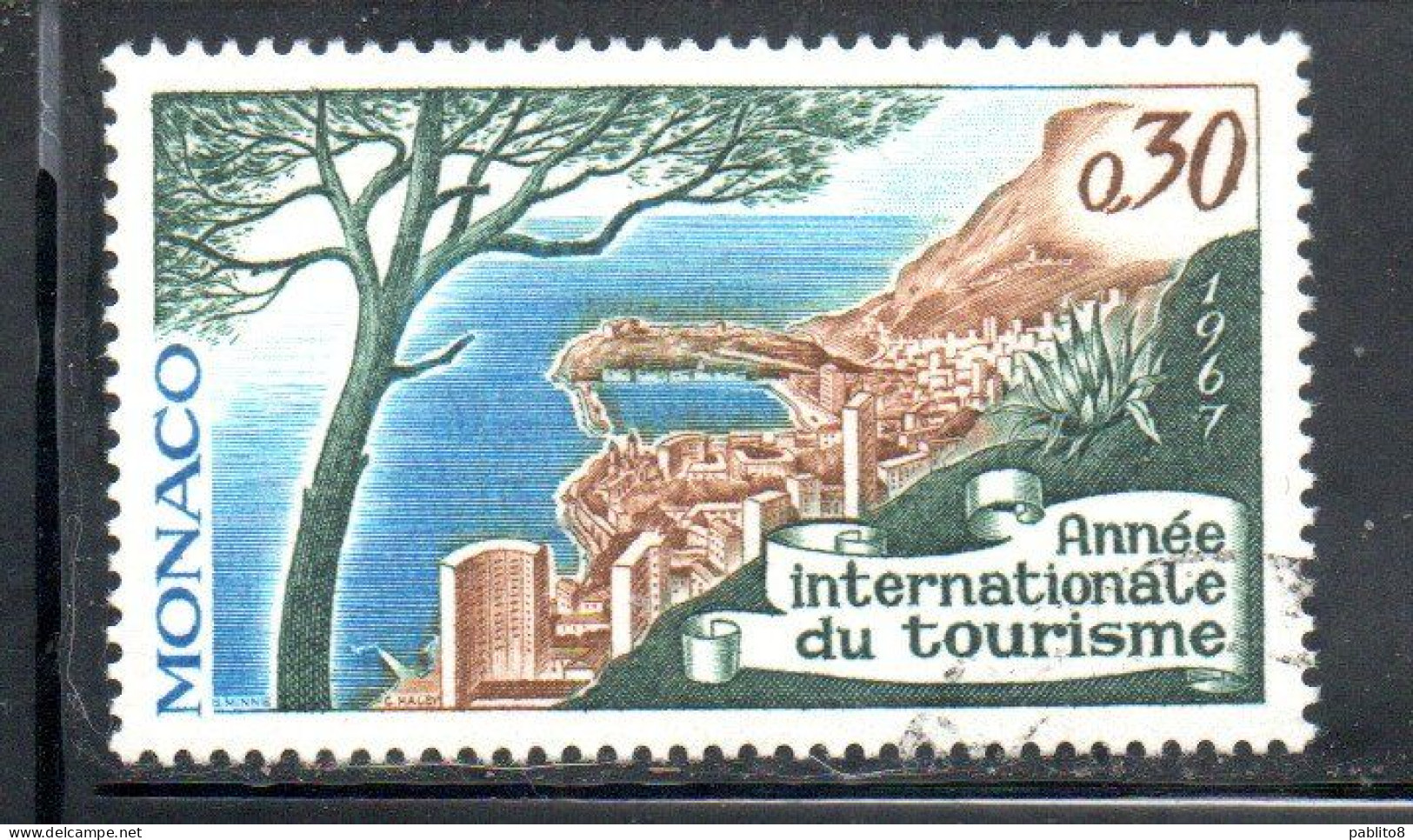 MONACO 1967 INTERNATIONAL TOURIST YEAR VIEW OF MONTE CARLO 30c USED OBLITERE' USATO - Used Stamps