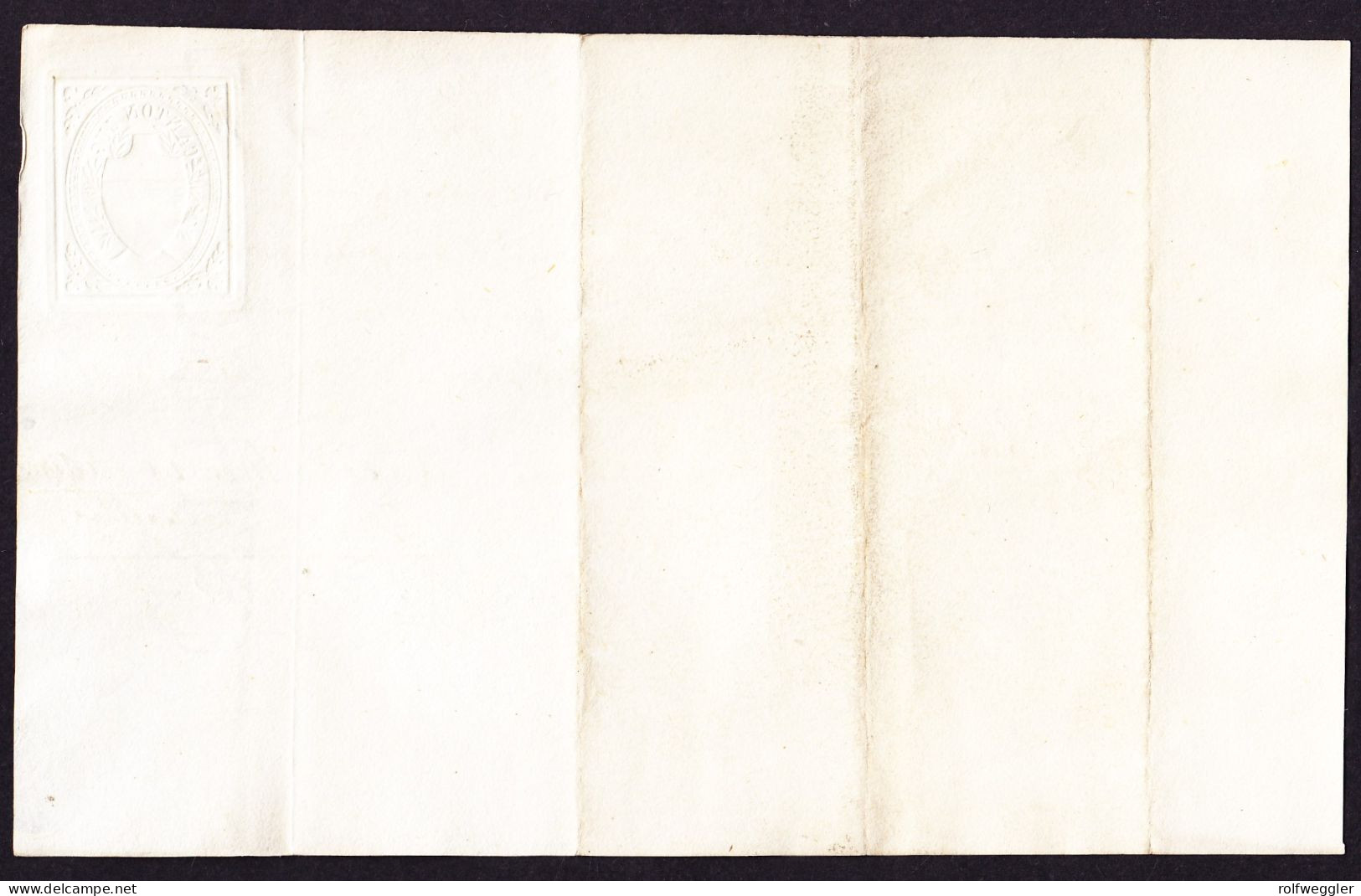 1844 Offizieller Beleg, Stempelpapier Mit Prägung Ohne Wertangabe Canton Zug. Gelistet Im Gainon Katalog - Steuermarken
