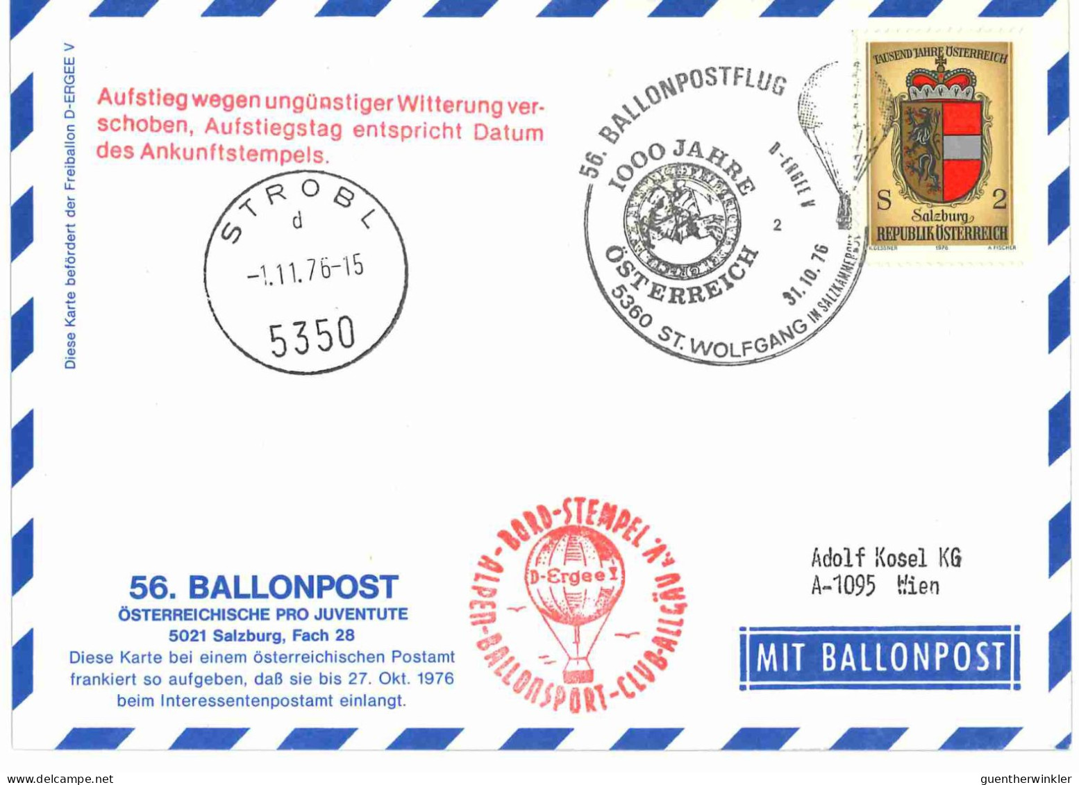 Regulärer Ballonpostflug Nr. 56c Der Pro Juventute [RBP56d] - Par Ballon