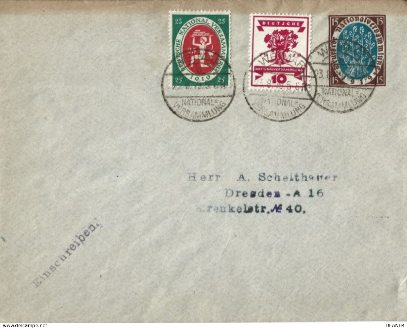 National Versammlung Weimar 1919 Sur Enveloppe Privée + Timbres. - Buste