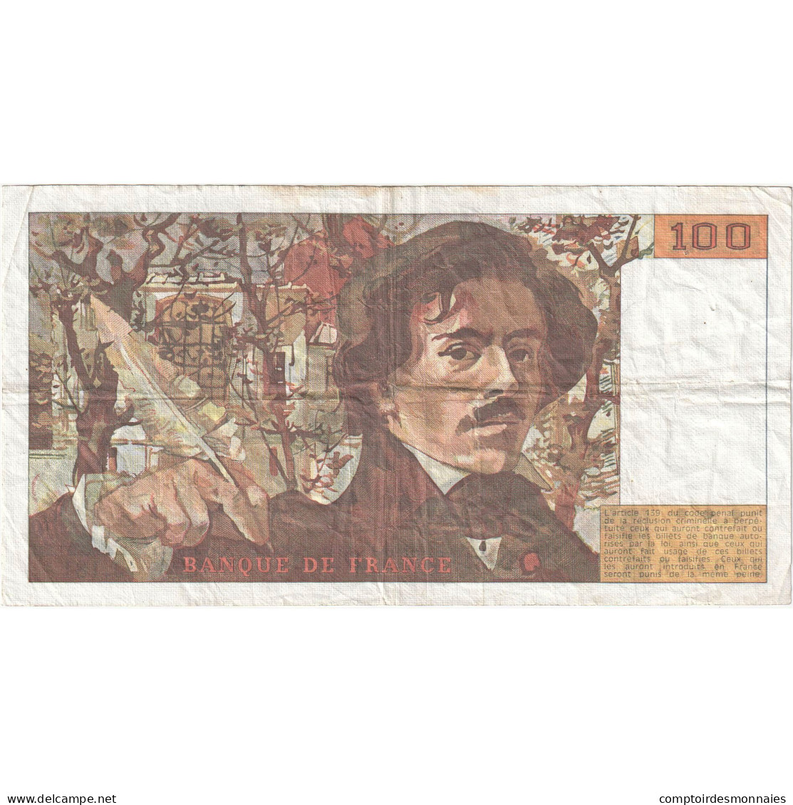 France, 100 Francs, Delacroix, 1991, J.181, TTB, Fayette:69Bis.3.b.1, KM:154e - 100 F 1978-1995 ''Delacroix''