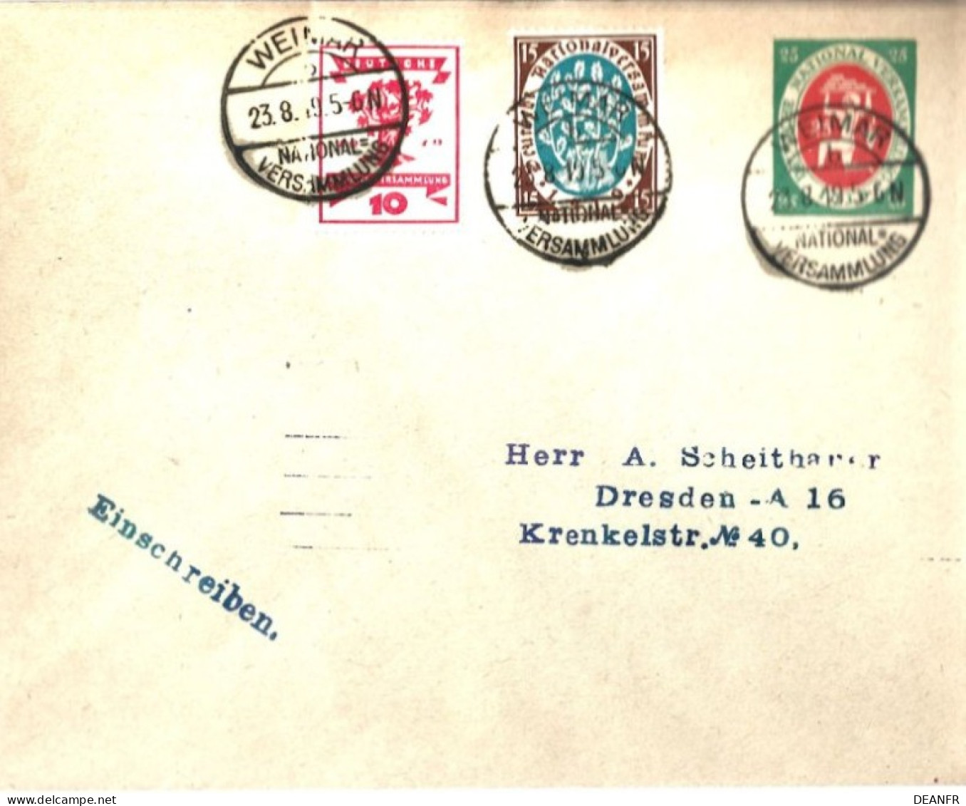 National Versammlung Weimar 1919 Sur Enveloppe Privée + Timbres. - Buste