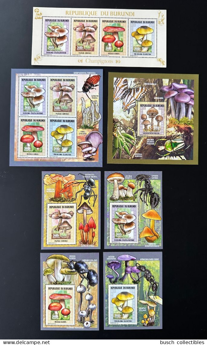 Burundi 2014 / 2015 Mi. 3557 - 3561 Bl. 552 - 556 Champignons Pilze Mushrooms Funghi Insectes Insects Insekten Butterfly - Unused Stamps