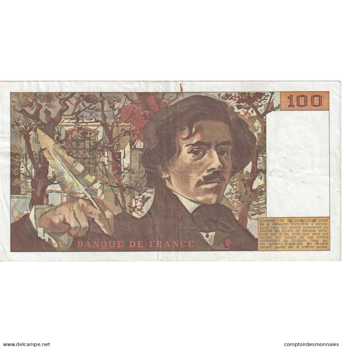 France, 100 Francs, Delacroix, 1991, V.183, TTB, Fayette:69bis.3b2, KM:154e - 100 F 1978-1995 ''Delacroix''