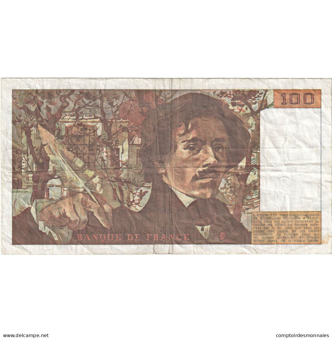 France, 100 Francs, Delacroix, 1991, W.182, TB, Fayette:69bis.3b2, KM:154e - 100 F 1978-1995 ''Delacroix''