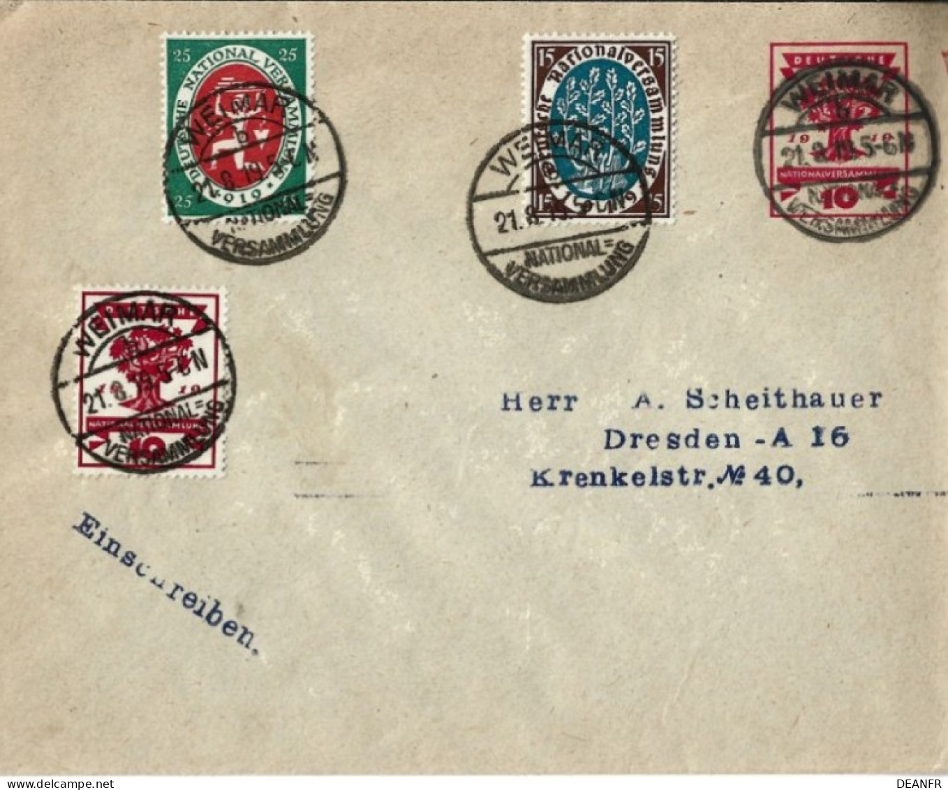 National Versammlung Weimar 1919 Sur Enveloppe Privée + Timbres. - Omslagen