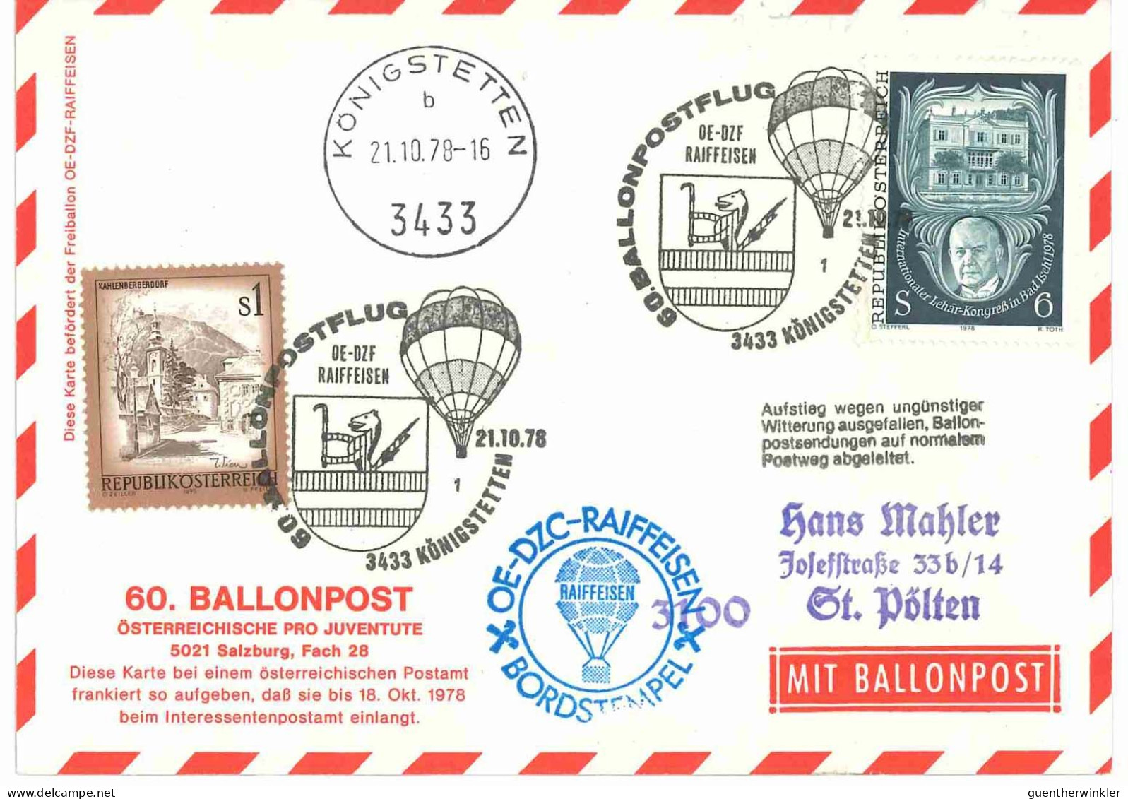 Regulärer Ballonpostflug Nr. 60c Der Pro Juventute [RBP60b] - Balloon Covers