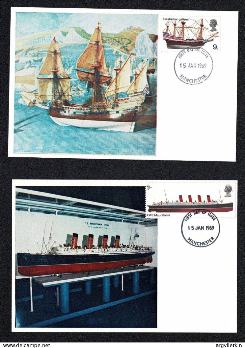 GB 1969 SHIPS MAXI CARDS WITH MANCHESTER FDI POSTMARK - 1952-1971 Pre-Decimal Issues