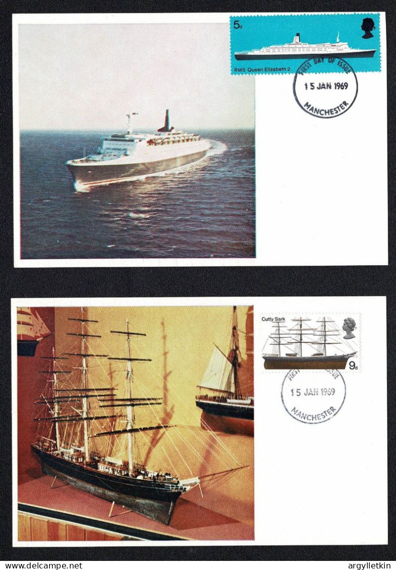 GB 1969 SHIPS MAXI CARDS WITH MANCHESTER FDI POSTMARK - 1952-1971 Em. Prédécimales