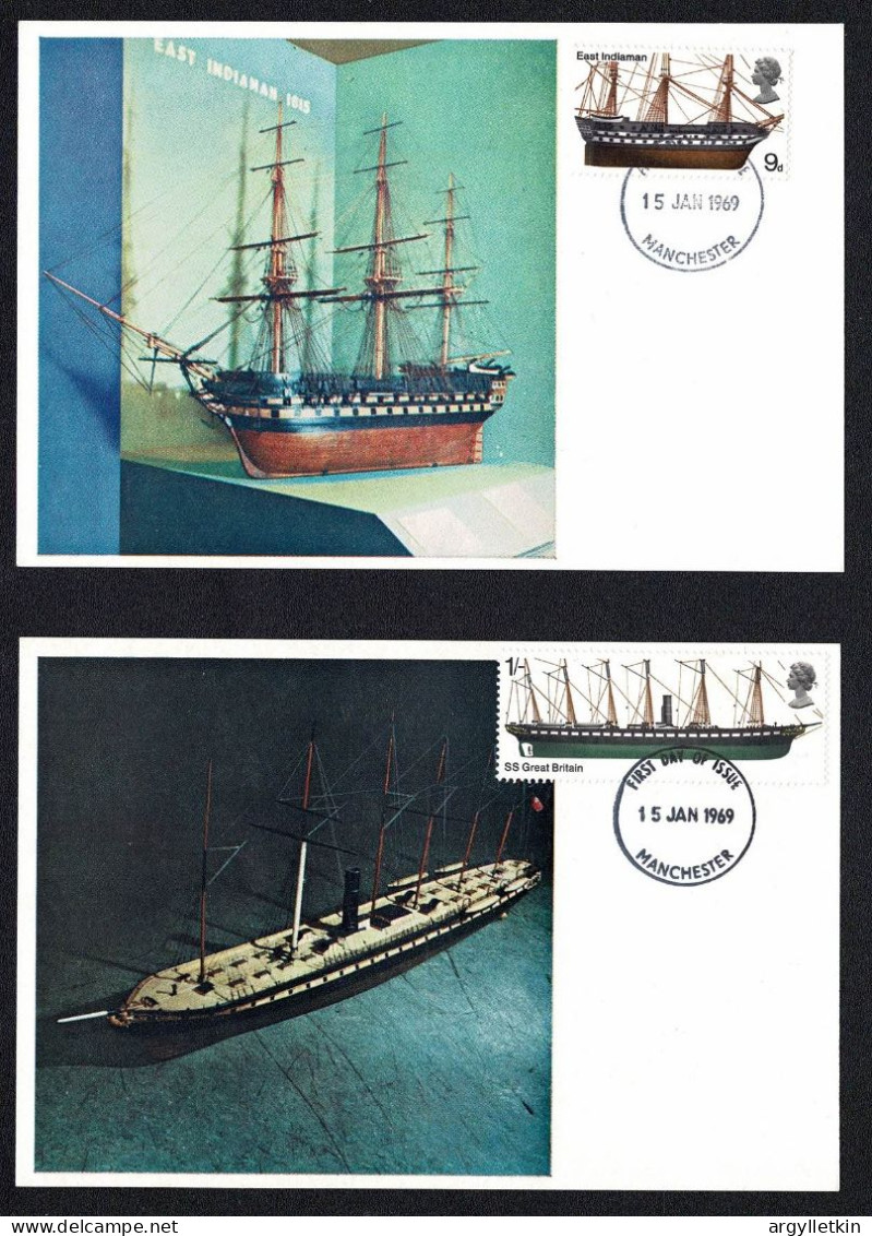 GB 1969 SHIPS MAXI CARDS WITH MANCHESTER FDI POSTMARK - 1952-1971 Pre-Decimal Issues