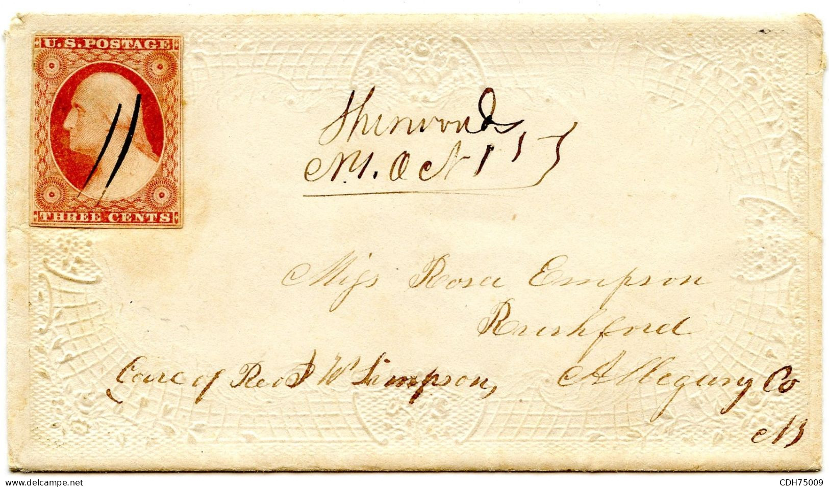 ETATS UNIS - 3 CTS SUR LETTRE DE SHERWOOD POUR RUSHFORD, 1856 - Covers & Documents