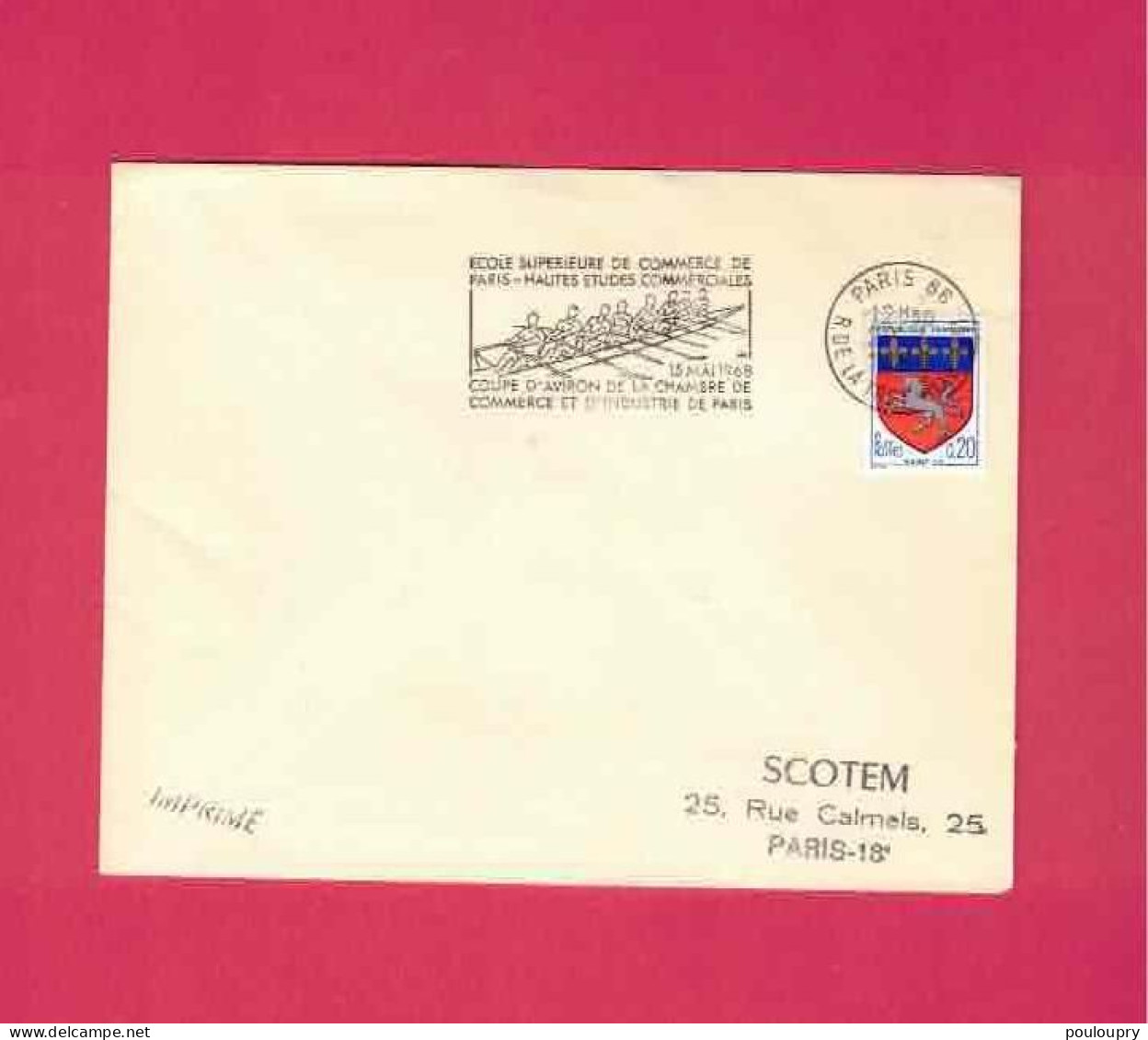 Lettre De 1968 De La France Pour La France - Flamme Coupe D' Aviron De La CCI De Paris - Roeisport