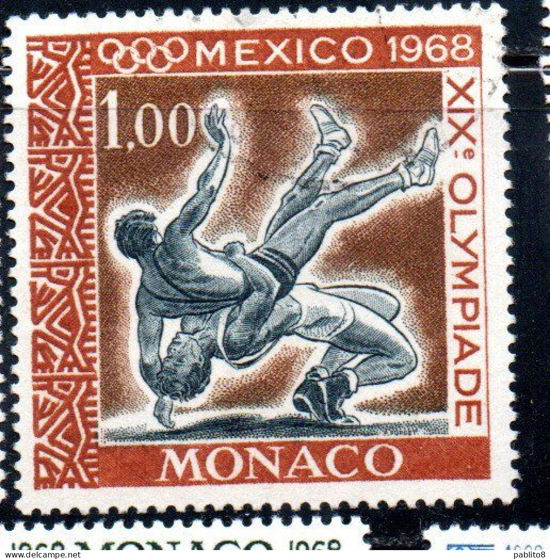 MONACO 1968 OLYMPIC GAMES OLIMPIQUE JEOUX MEXICO CITY WRESTLING 1fr USED USATO OBLITERE' - Used Stamps