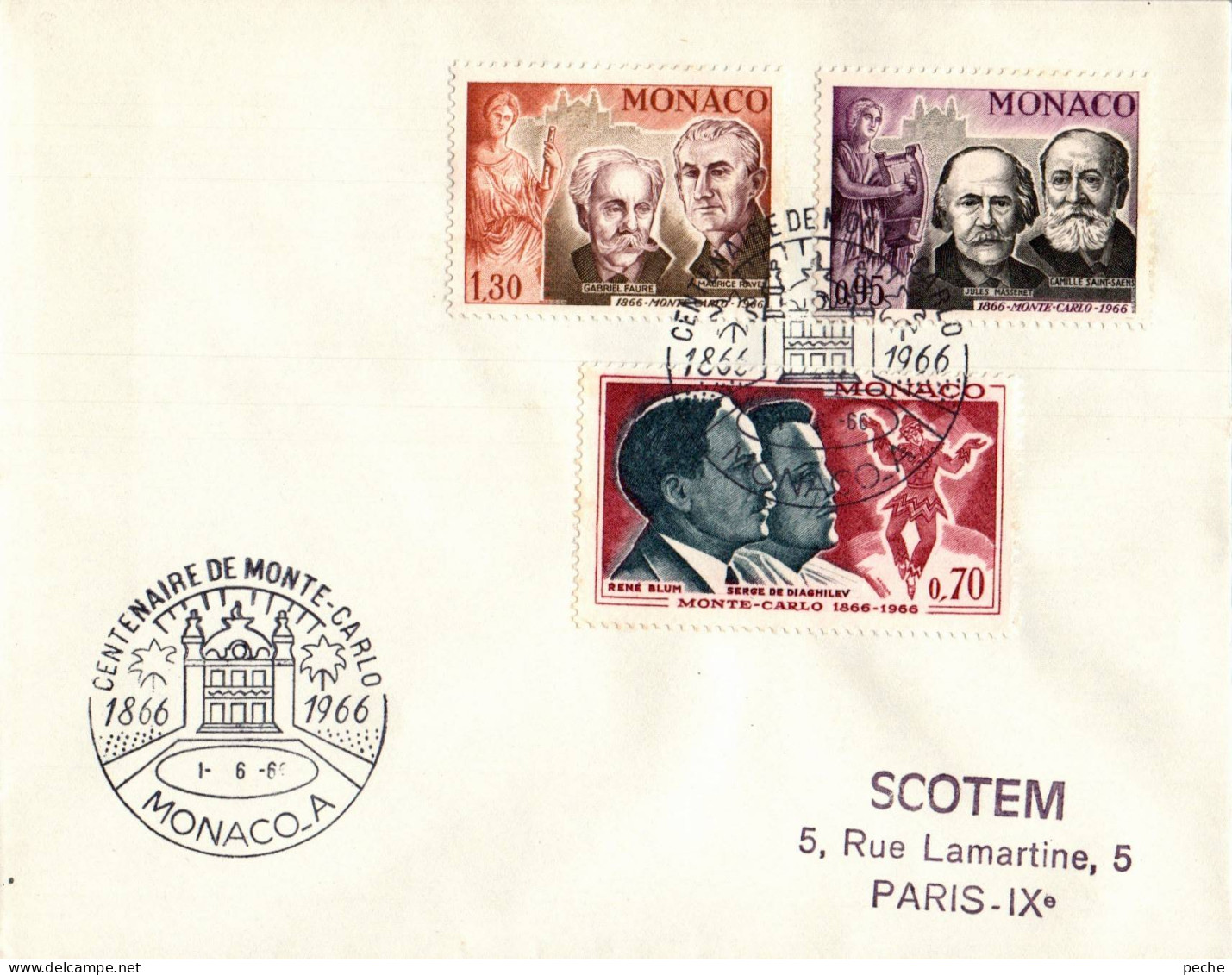 N°748 V -cachet Et Timbres Centenaire De Monte Carlo - Storia Postale