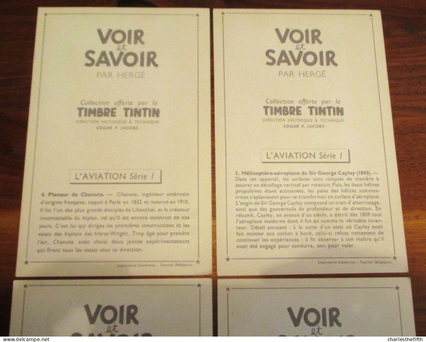 HERGE - TINTIN - CHROMO VOIR ET SAVOIR - AVIATION SERIE 1 - Du nr. 1 au nr. 6 E.O. - VOIR EXPLICATION