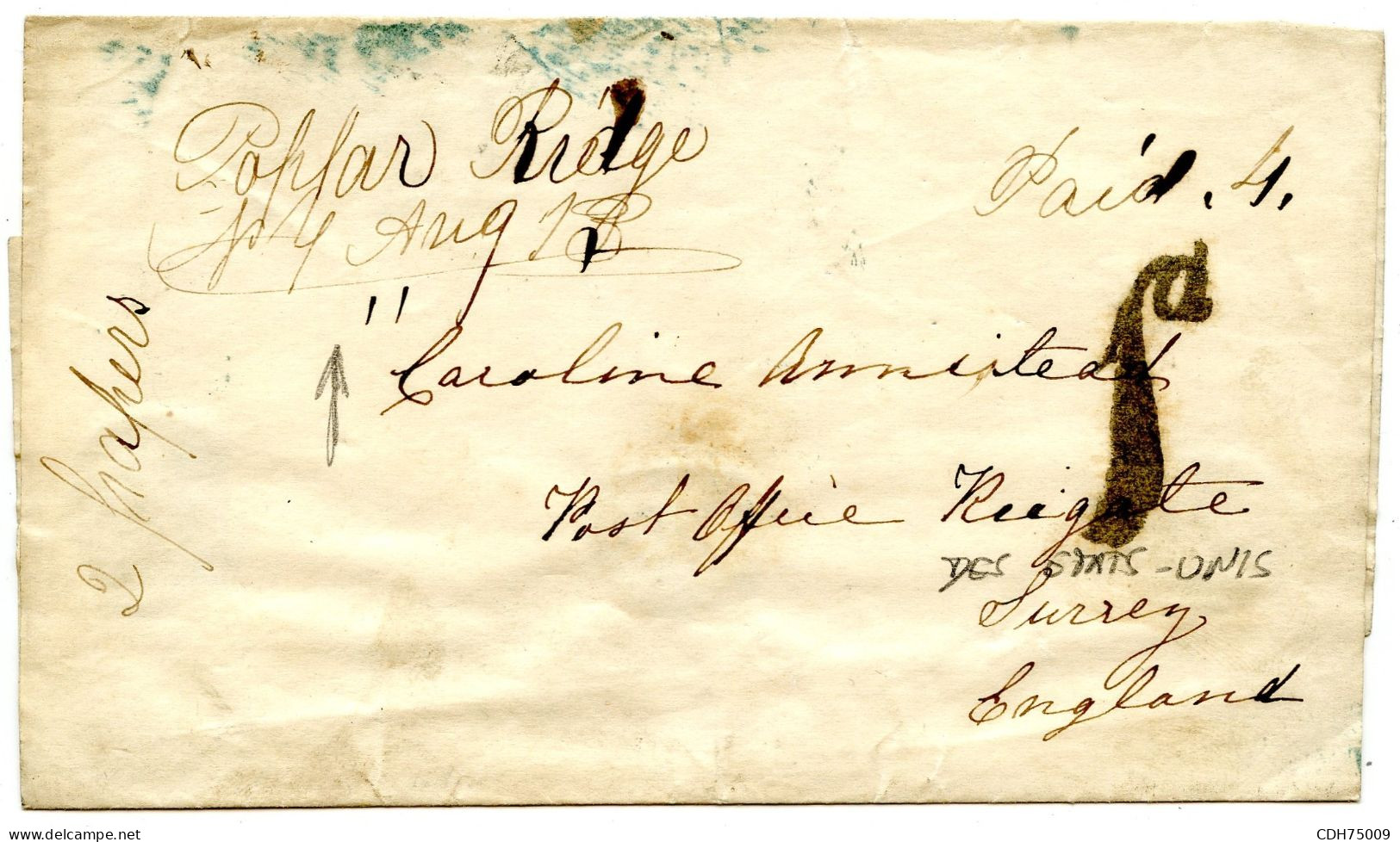 ETATS UNIS - ENVELOPPE D'IMPRIMES DE POPLAR RIDGE POUR LA GRANDE BRETAGNE, 1855 (EX. WINTER) - Storia Postale