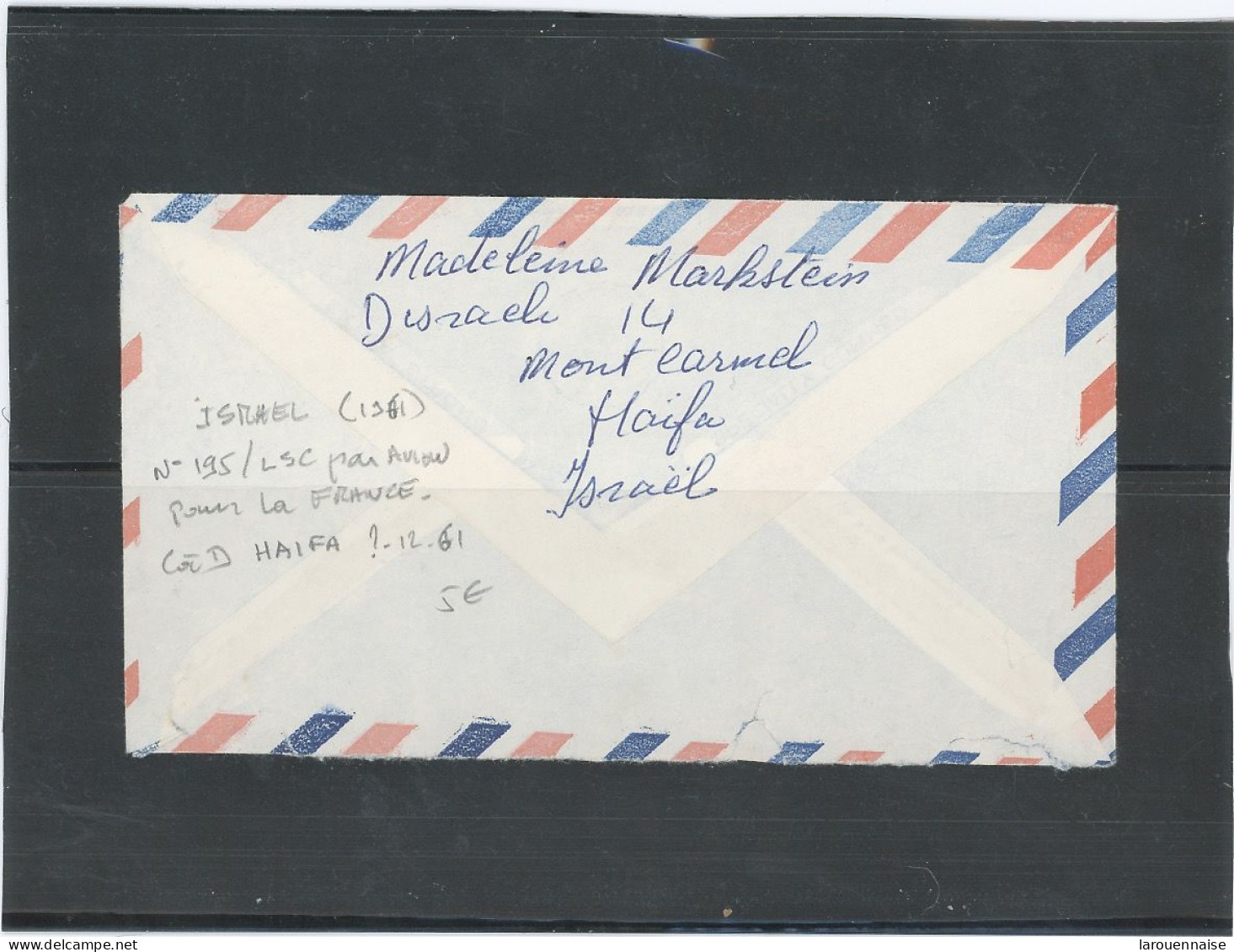 ISRAEL : N° 195 / LSC - PAR AVION POUR LA FRANCE-CàD HAIFA- ?-12-61 - Storia Postale