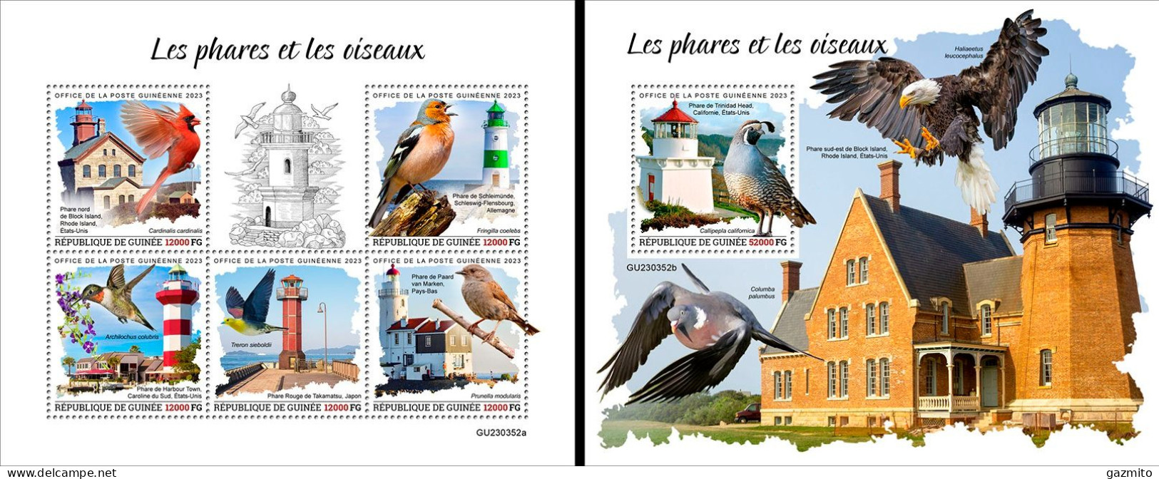 Guinea 2023, Lighthouse, Birds, 5val In BF +BF - Marine Web-footed Birds