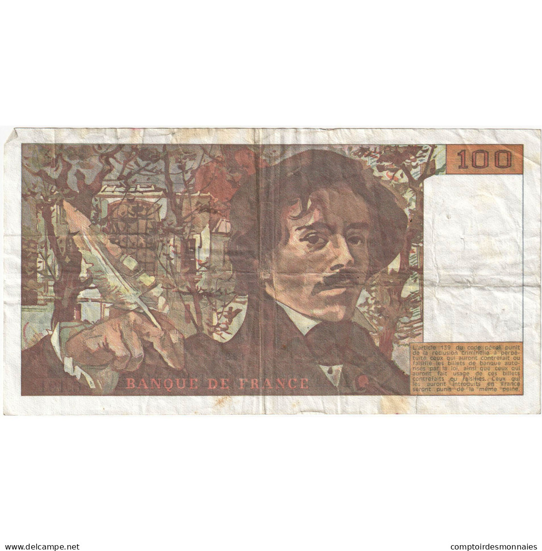 France, 100 Francs, Delacroix, 1991, C.191, TB, Fayette:69bis.04a, KM:154f - 100 F 1978-1995 ''Delacroix''