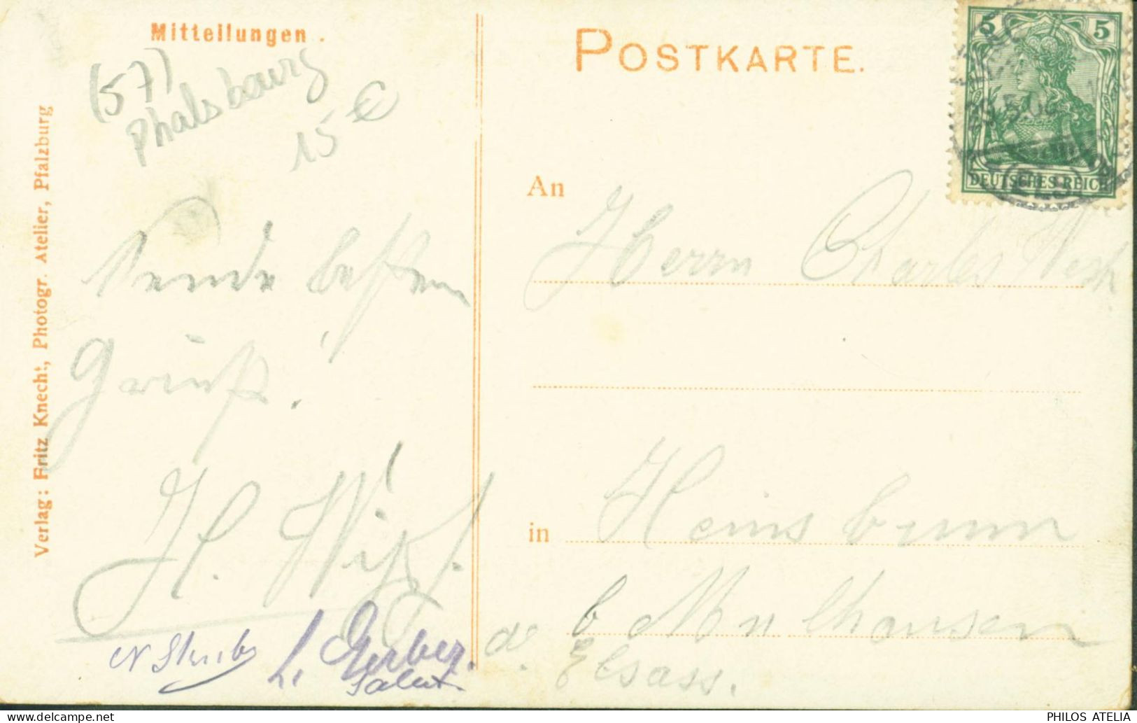 CPA CP 57 Moselle Phalsbourg Pfalzburg I Loth Erkmannstrasse Französischestrasse  Lobaustrasse CAD 29 5 1908 - Phalsbourg