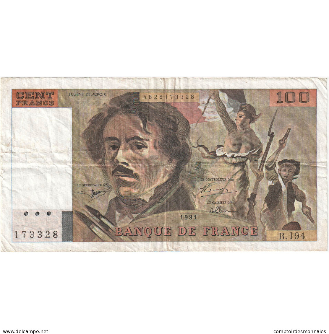 France, 100 Francs, Delacroix, 1991, B.194, TB+, Fayette:69bis.04a, KM:154f - 100 F 1978-1995 ''Delacroix''