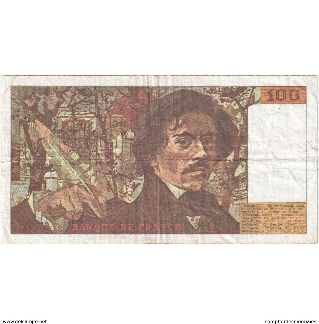 France, 100 Francs, Delacroix, 1991, B.194, TB+, Fayette:69bis.04a, KM:154f - 100 F 1978-1995 ''Delacroix''