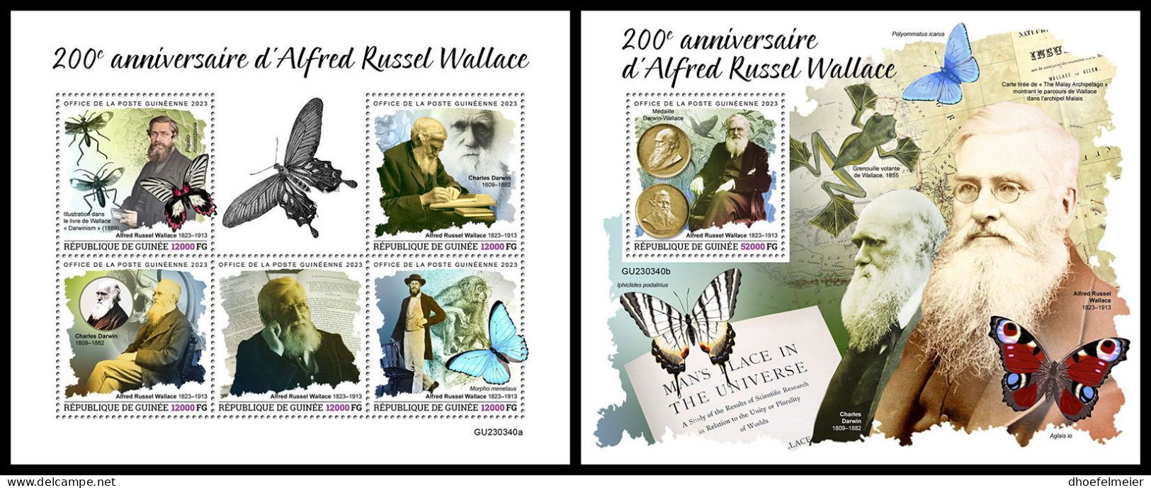 GUINEA REP. 2023 MNH Alfred Russel Wallace M/S+S/S – OFFICIAL ISSUE – DHQ2403 - Natura