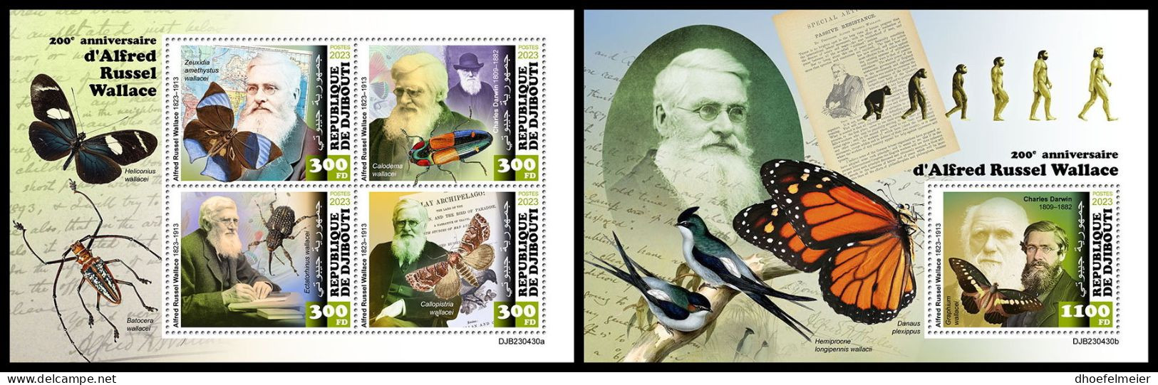 DJIBOUTI 2023 MNH Alfred Russell Wallace M/S+S/S – OFFICIAL ISSUE – DHQ2403 - Natura