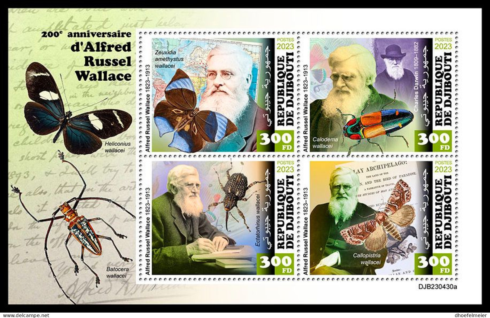 DJIBOUTI 2023 MNH Alfred Russell Wallace M/S – OFFICIAL ISSUE – DHQ2403 - Natura