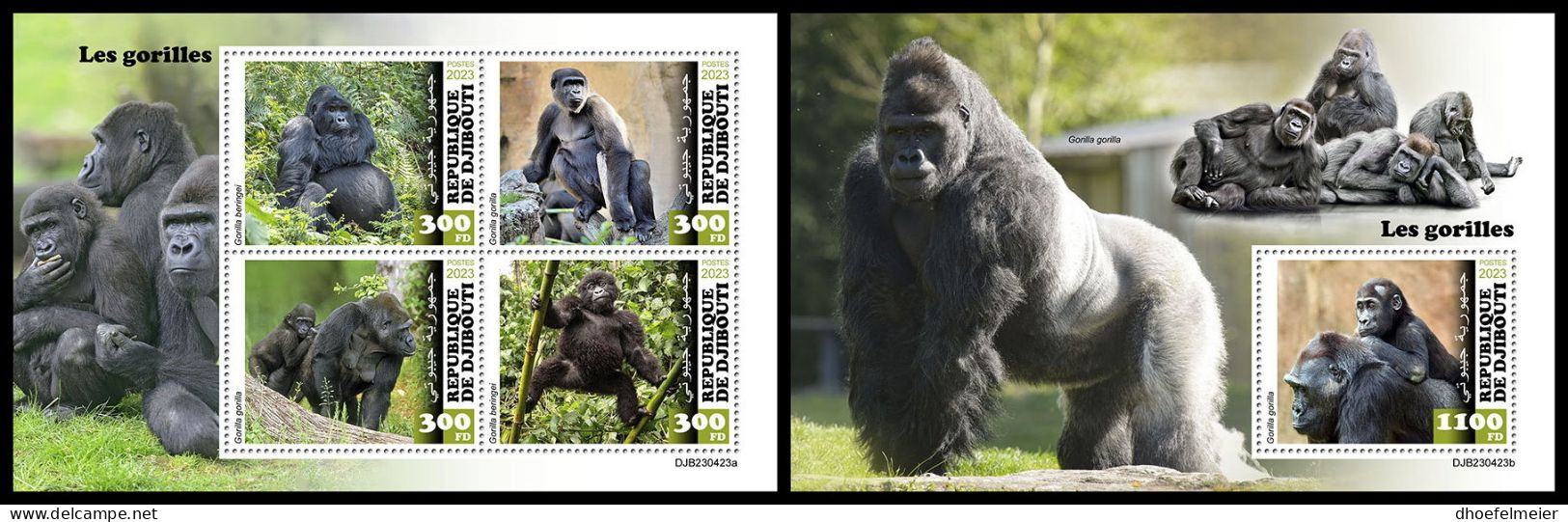 DJIBOUTI 2023 MNH Gorillas M/S+S/S – OFFICIAL ISSUE – DHQ2403 - Gorilles