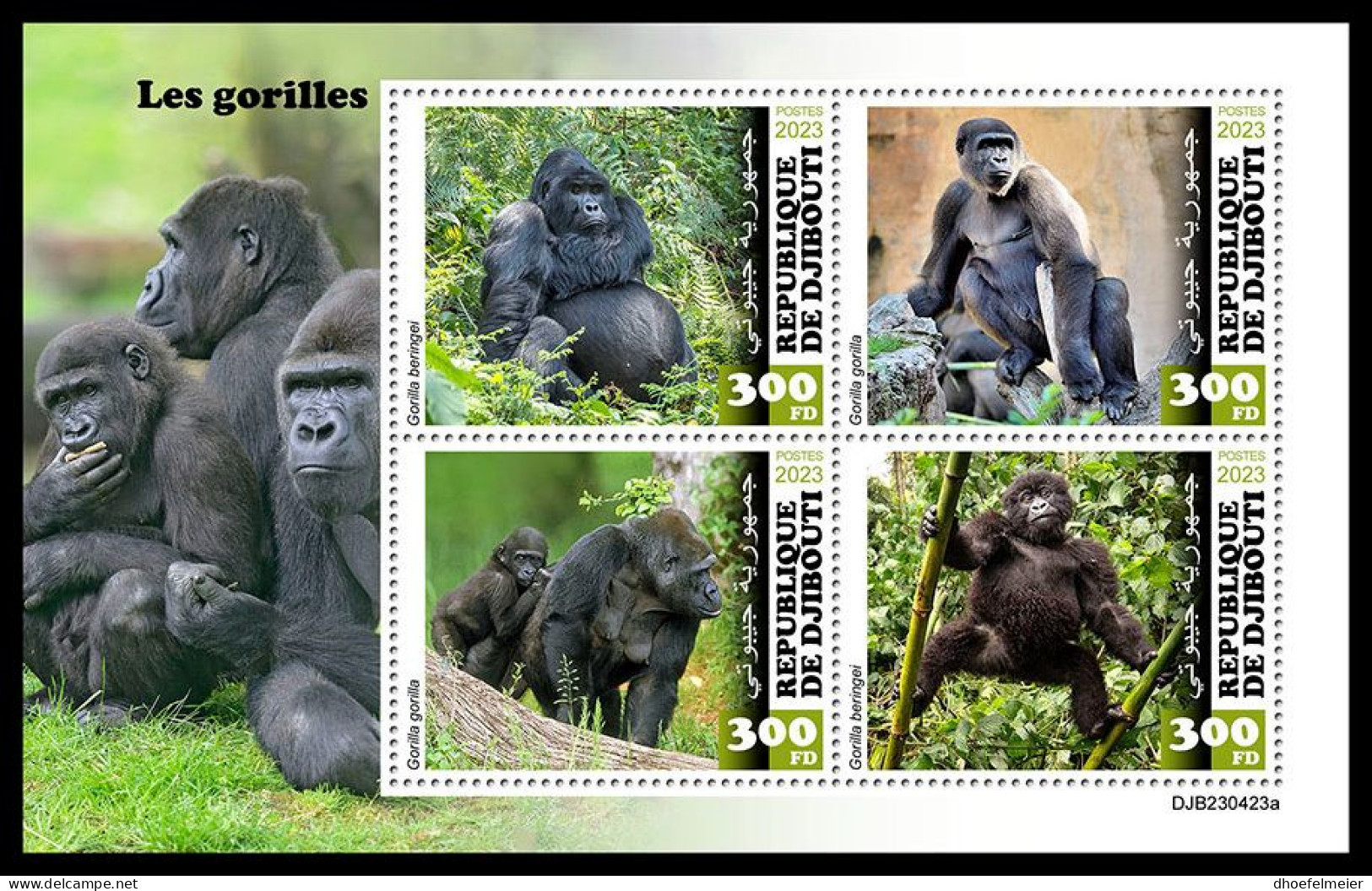 DJIBOUTI 2023 MNH Gorillas M/S – OFFICIAL ISSUE – DHQ2403 - Gorilles