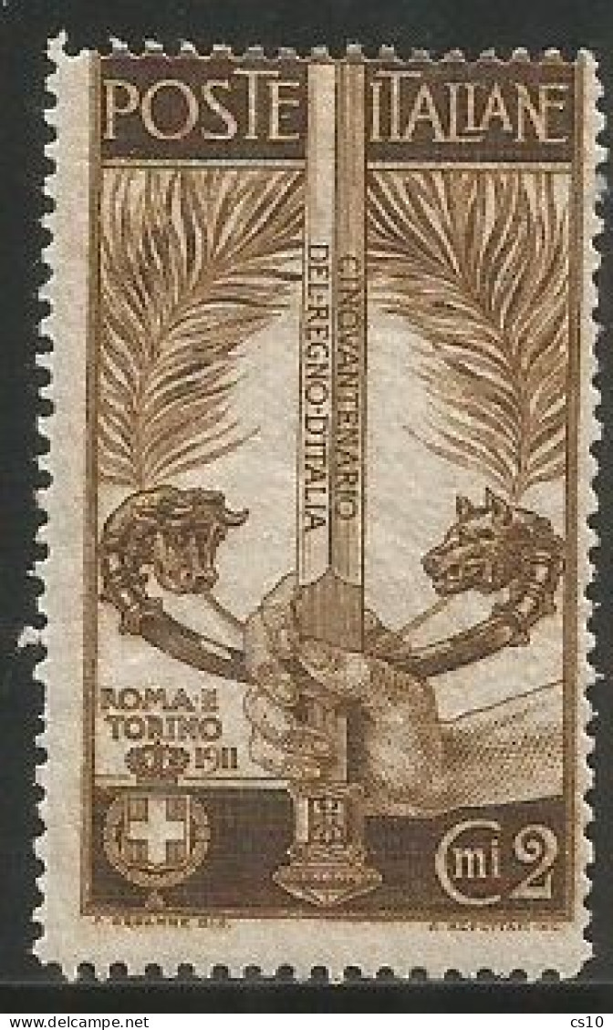 Regno 1911 Unità D'Italia C.2 Bruno MH*TL - Perf. 13e1/2 - Sammlungen