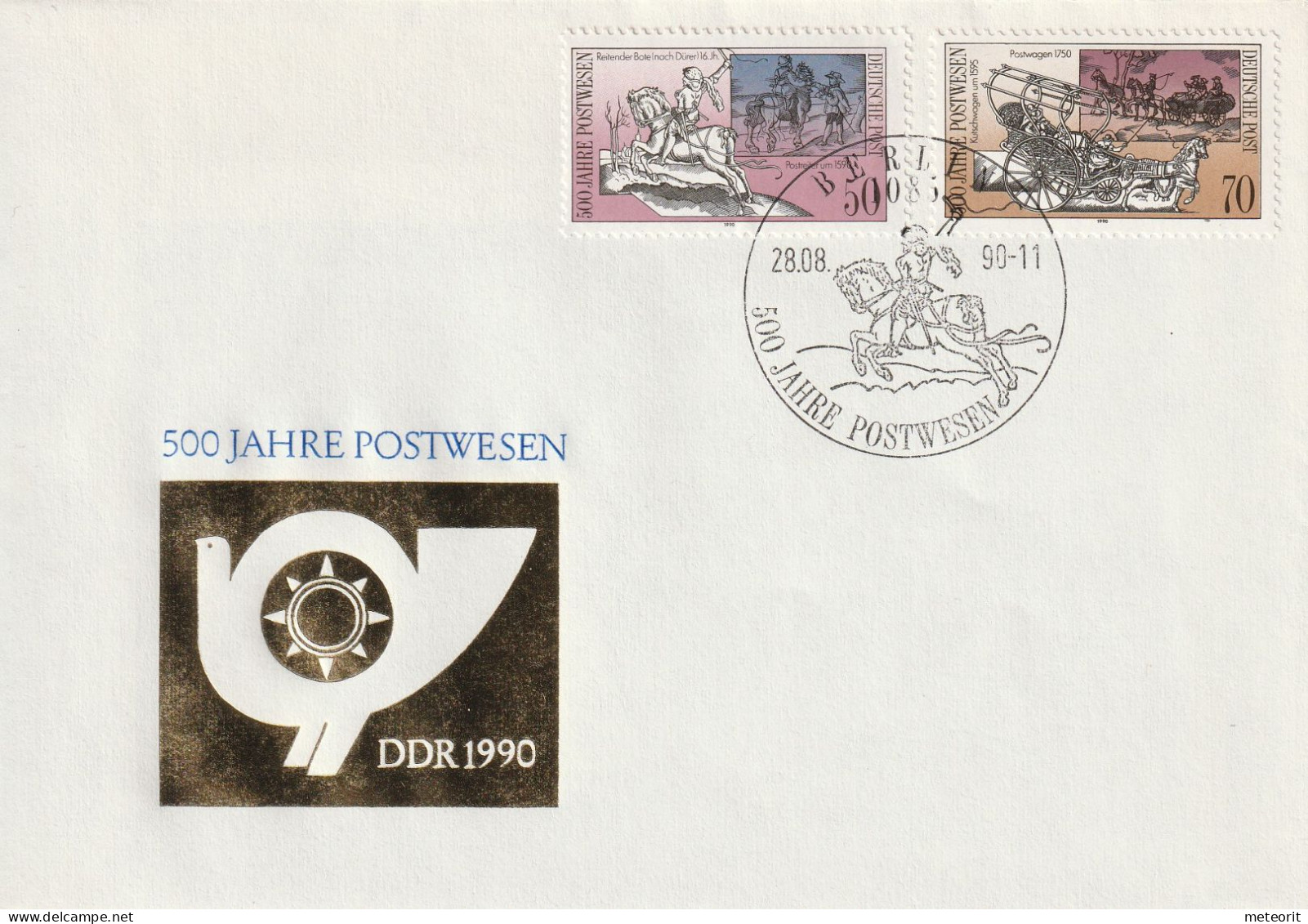 Ersttagsbrief "500 J. POSTWESEN" Mit MiNr. 3355 + 3356 Mit Ersttagsstempel 1085 BERLIN 28.08.90-11 - 1981-1990