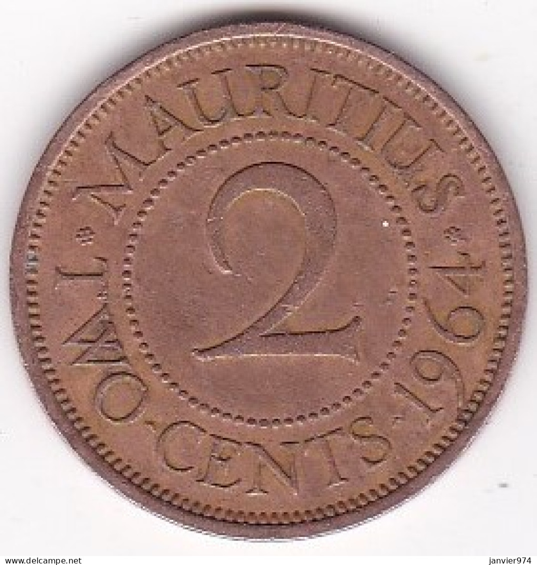 Ile Maurice , 2 Cents 1964 , Elizabeth II , En Bronze , KM# 32 - Mauricio