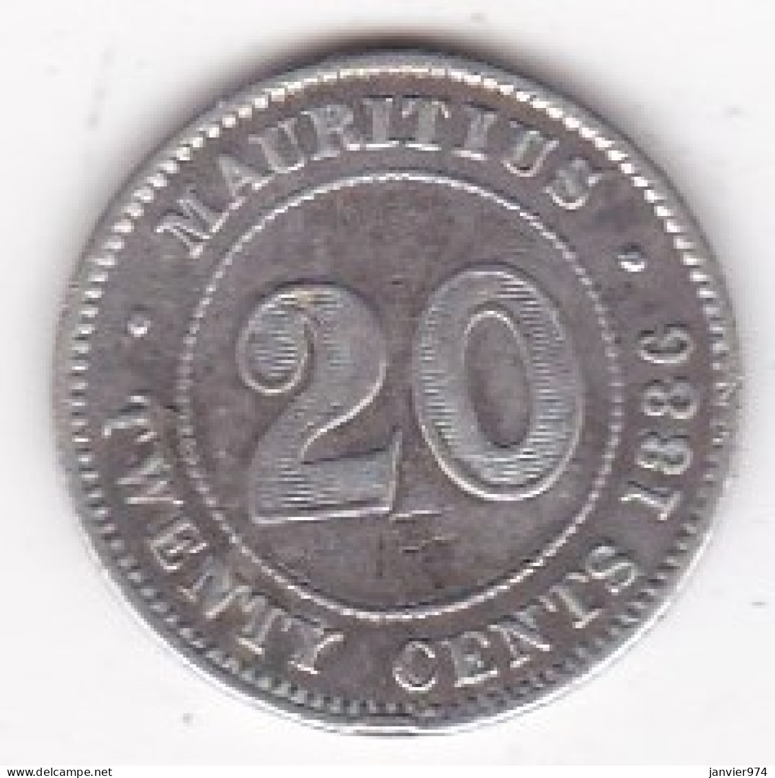 Ile Maurice 20 Cents 1886 , Victoria , En Argent, Avec Une Contremarque,  KM# 15 - Mauricio