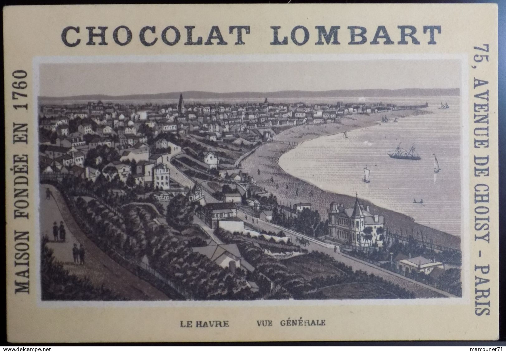 ANCIEN CHROMO PUBLICITAIRE CHOCOLAT LOMBART LE HAVRE VUE GENERALE - Lombart