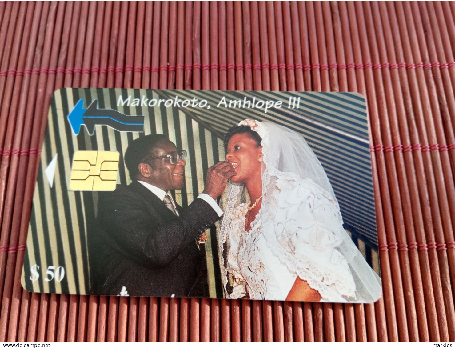 Phonecard Zimbabwe,  $50, Marriage Of President Mugabe  Used Rare - Zimbabwe