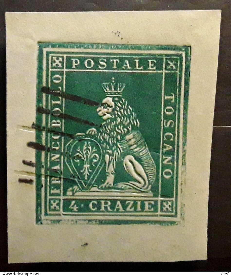 TOSCANA TOSCANE, Italia 1857 LION  RÉIMPRESSION En Relief , 4 Cr Vert Double Annulation,  Grandes Marges,  TB - Toscane