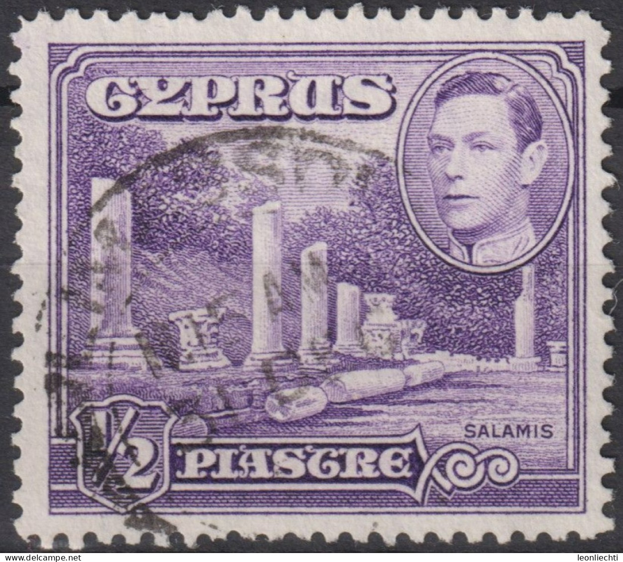 1951 Zypern (...-1960) ° Mi:CY 138A, Sn:CY 164, Yt:CY 135A, King George VI & Ancient Salamis Theatre - Cyprus (...-1960)