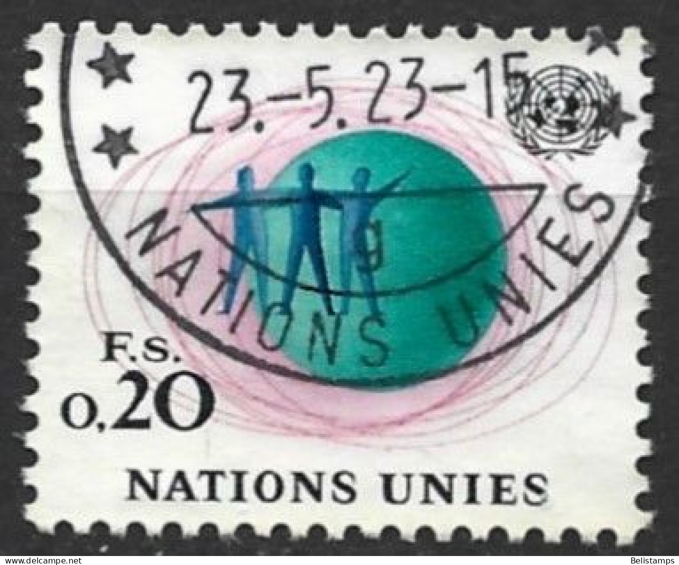 United Nations, Geneva 1969. Scott #3 (U) Three Men United Before Globe - Gebruikt