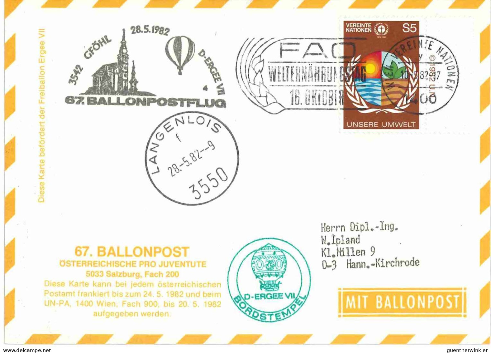 Regulärer Ballonpostflug Nr. 67d Der Pro Juventute [RBP67d] - Par Ballon