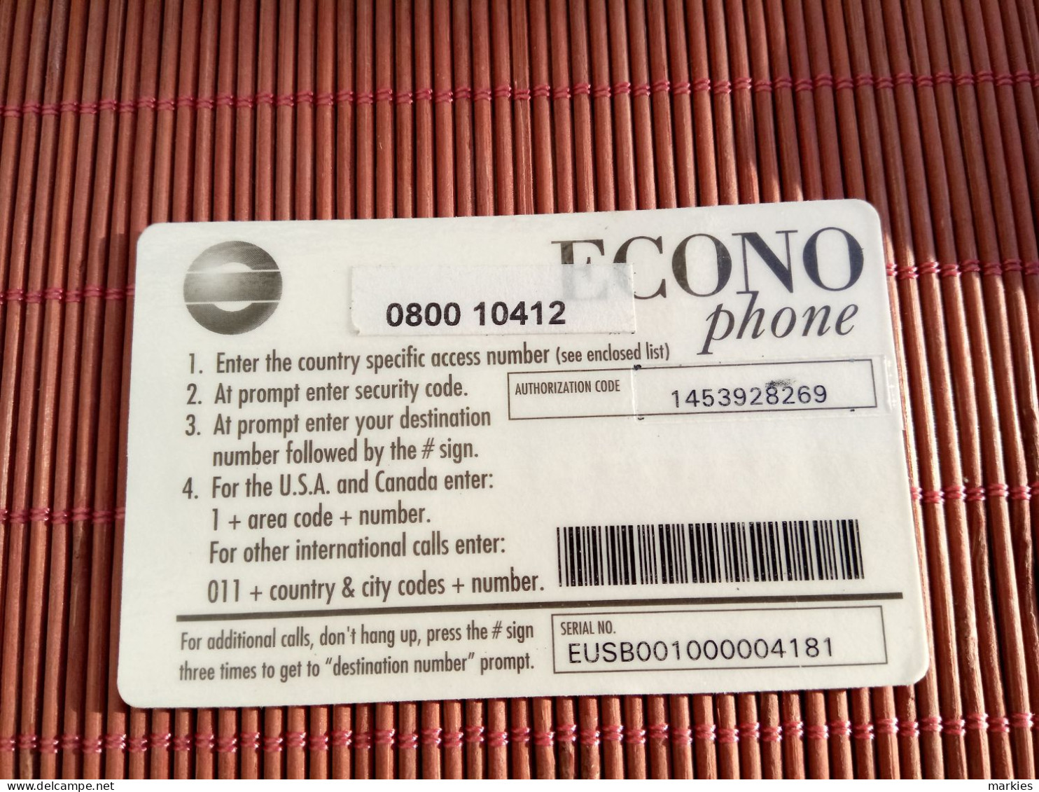 Econo Phone Banknote 100 Units  Used 2 Phiotos Rare - [2] Prepaid & Refill Cards