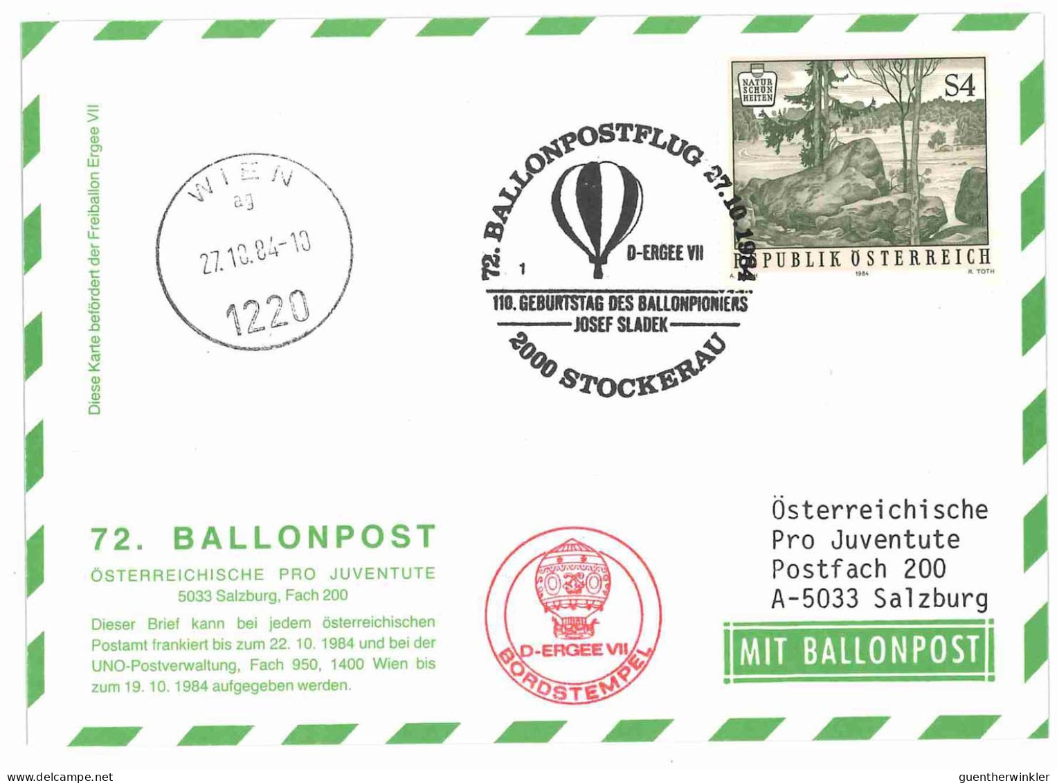 Regulärer Ballonpostflug Nr. 72c Der Pro Juventute [RBP72b] - Balloon Covers